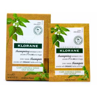 Klorane 2-in-1 Mask Shampoo Βιολογική Τσουκνίδα και  Άργιλο Λιπαρά Μαλλιά 8 x 3 g