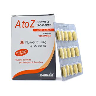 Health Aid A To Z Multivitamin χωρίς ιώδιο & σίδηρο 30 ταμπλέτες 