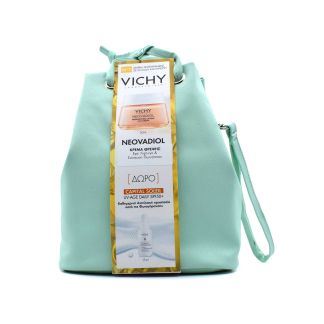 Vichy Neovadiol  Redensifying Lifting Day Cream 50ml & Capital Soleil UV-Age Daily Face Fluid SPF50+ 15ml & Light Green Leather Cosmetics Bag