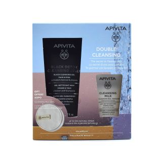 Apivita Cleansing Gel Black Detox Face & Eyes 150ml & Cleansing Milk 3 in 1 Face & Eyes 50ml & 2 δίσκοι ντεμακιγιάζ