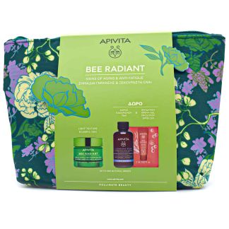 Apivita Bee Radiant Signs of Aging Anti Fatigue Light Texture Cream 50ml & Cleansing Foam 75ml & Bee Sun Safe SPF50 2ml & Cosmetics bag 
