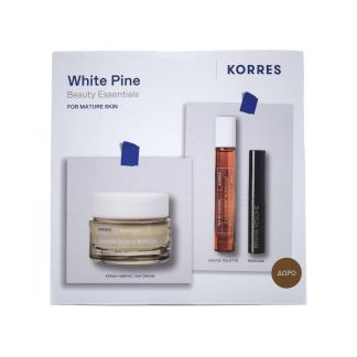 Korres Face White Pine Skin Care Set Λευκή Πεύκη Αναπλήρωση Όγκου Κρέμα Ημέρας 40ml & Γυναικείο Άρωμα Cashmere Kumquat 10ml & Volcanic Minerals Mascara Drama Volume 4 mL