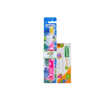 Sunstar Gum Toothbrush Junior 6+ Monster Fuchsia + Toothpaste Junior 7+ Tutti Frutti 50ml