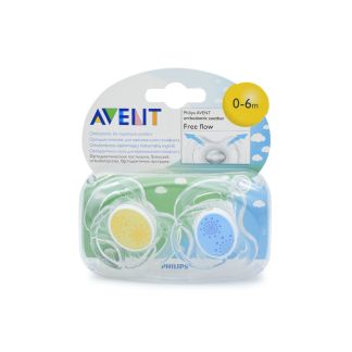 Philips Avent Orthodontic Soothers Free Flow Blue Yellow from 0 to 6 months SCF180/23