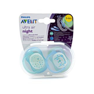 Philips Avent Ultra Air Night Soother 0-6m Bear Stars Green 2 pcs SCF376/11