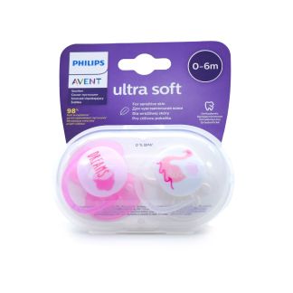 Philips Avent Ultra Soft Orthodontic Silicone Pacifiers 0-6m SCF222/02 Pink 2 pcs