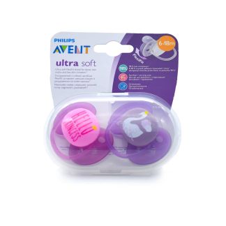 Philips Avent Ultra Soft Orthodontic Silicone Pacifiers 6-18m SCF223/02 Pink Purple 2 pcs