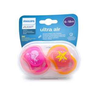 Philips Avent Ultra Air Pacifiers 6-18m Pink - Orange 2 pcs