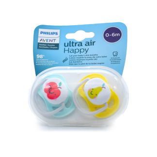 Philips Avent Ultra Air Orthodontic Silicone Pacifiers 0-6m Apple-Pear SCF080/17 Green Yellow 2 pcs