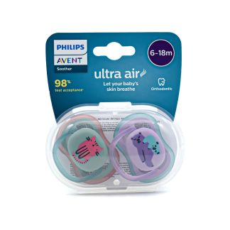 Philips Avent Ultra Air Soother 6-18m Cat Bears Purple Green 2 pcs SCF085/18