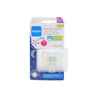 Mam Perfect Night Pacifiers 0-6m Silicone 135S White Cloud 1 unit 9001616672781