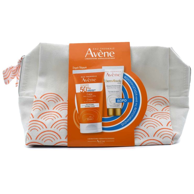Avene Sun Face Cream SPF50+ Invisible Finish 50ml & Avene DermAbsolu Recontouring Mask 15ml & Cosmetics Bag