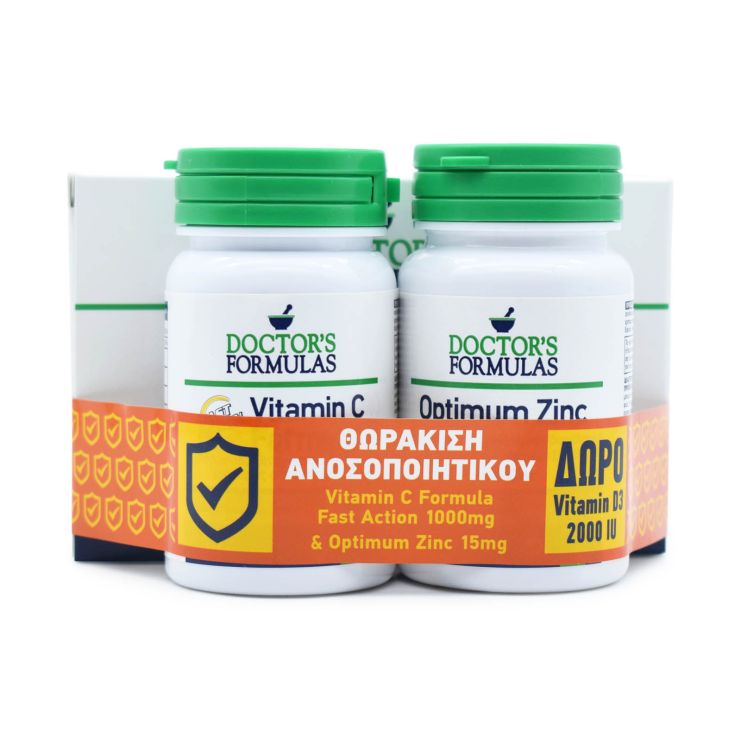 Doctors Formula Vitamin C Fast Action 1000mg 30 caps & Optimum Zinc 15 mg 30 tabs & Vit D3 2000IU 60 soft gels