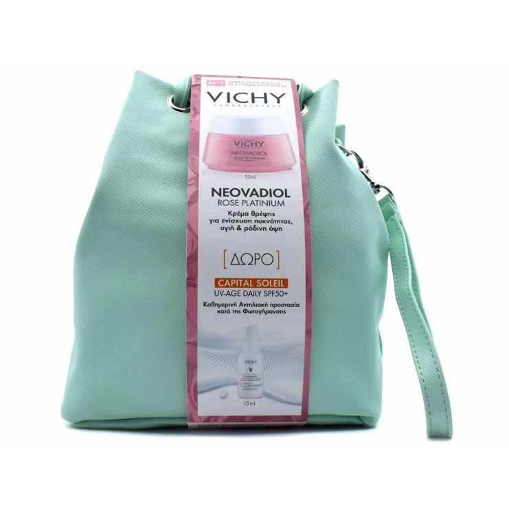 Vichy Neovadiol Rose Platinum Anti-Wrinkle Day Cream 50ml & Capital Soleil UV-Age Daily SPF50+ 15ml & Cosmetics Bag
