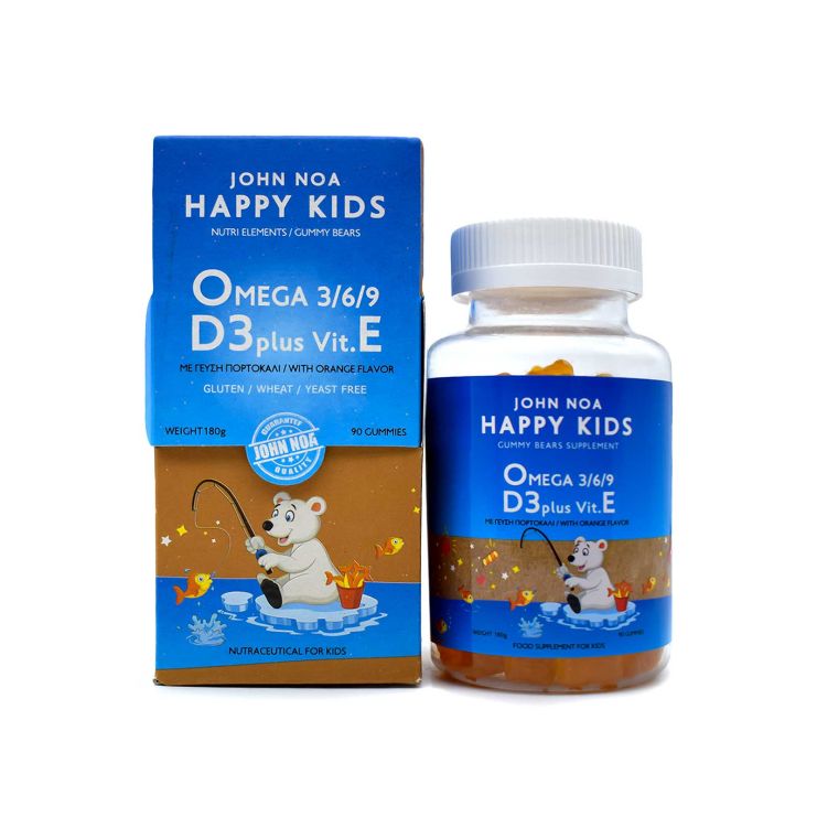 John Noa Happy Kids Omega 3/6/9 D3 Plus Vit. E Πορτοκάλι 90 ζελεδάκια 
