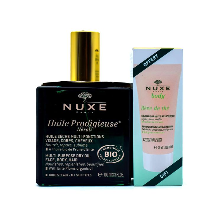 Nuxe Huile Prodigieuse Neroli Multi-Purpose Dry Oil 100ml and Gift Nuxe Body Reve de the Scrub 30ml