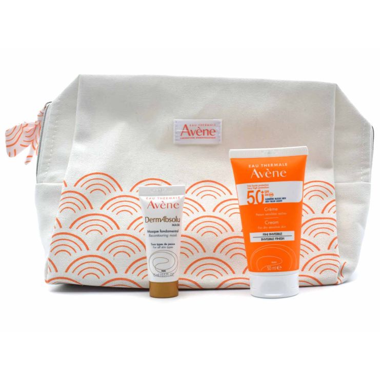 Avene Sun Face Cream SPF50+ Invisible Finish 50ml & Avene DermAbsolu Recontouring Mask 15ml & Cosmetics Bag