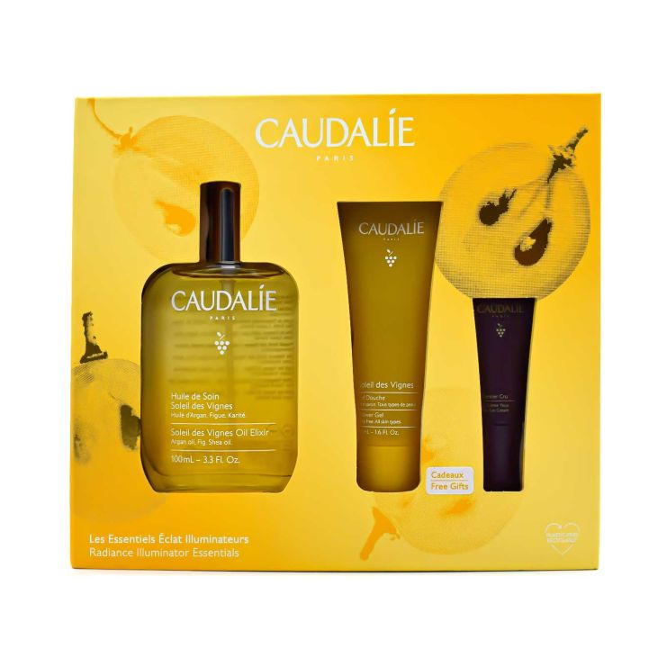 Caudalie Radiance Illuminator Essentials Set Soleil des Vignes Oil Elixir 100ml & Shower Gel 50ml & The Premier Cru The Eye Cream 5ml