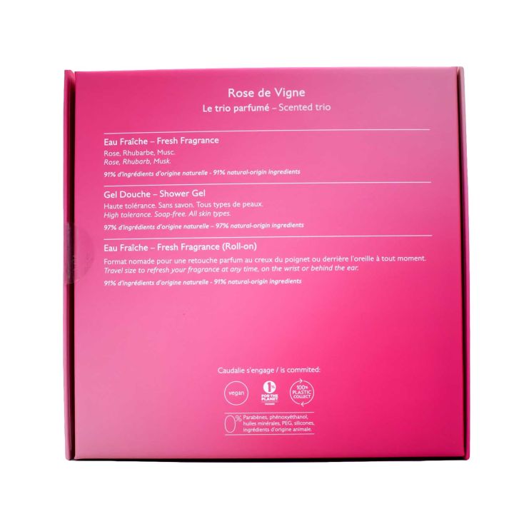 Caudalie Rose De Vigne Scented Trio Gift Set with Fresh Fragrance 50ml, Shower Gel 50ml & Fresh Fragrance Roll on 10ml 