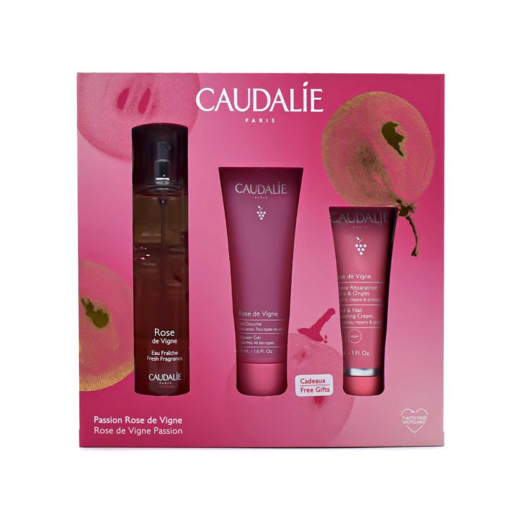 Caudalie Rose De Vigne Fresh Fragrance 50ml & Shower Gel 50ml & Hand & Nail Repairing Cream 30ml