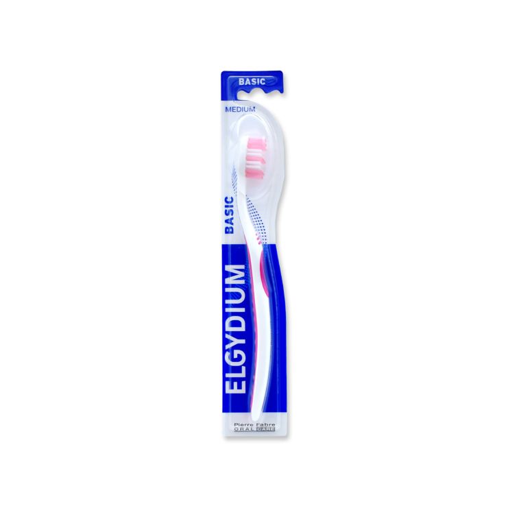 Elgydium Toothbrush Basic Medium Λευκό-Ροζ 3577056015991