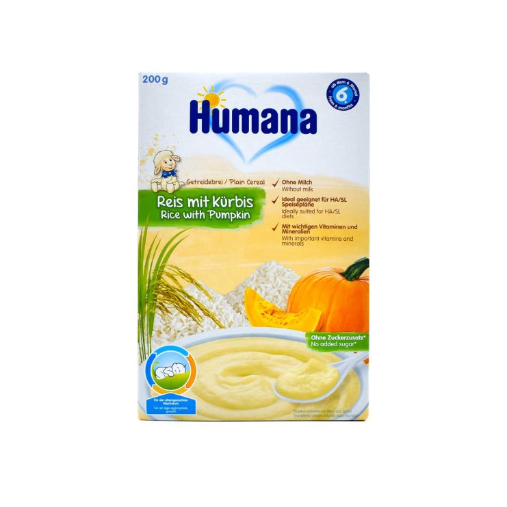 Humana Κρέμα με Ρυζάλευρο και Κολοκύθα-Χωρίς Γάλα 6m+ 200gr