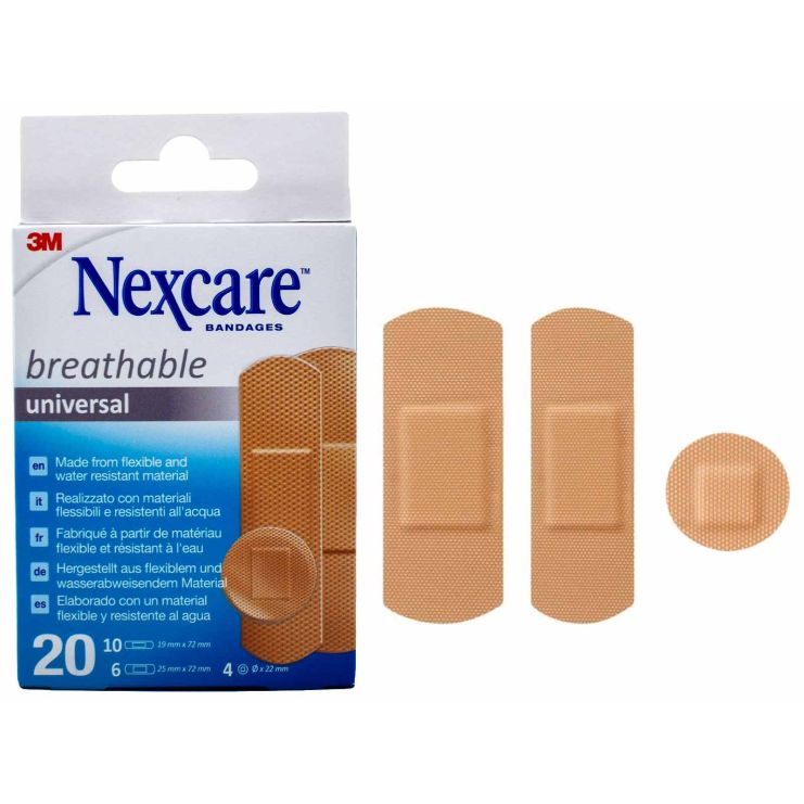 3M Nexcare Plasters Breathable Universal 20τμχ (10τμχ 19mm x 72mm, 6τμχ 25mm x 72mm, 4τμχ 22mm)