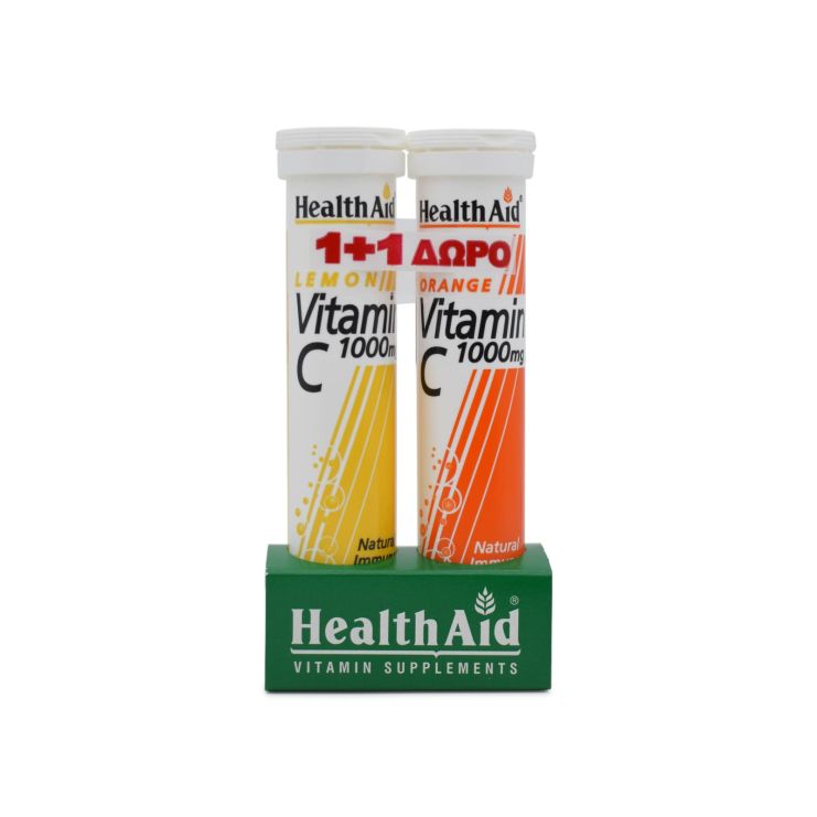 Health Aid Vitamin C 1000mg Λεμόνι 20 αναβράζοντα δισκία & Vitamin C Πορτοκάλι 1000mg 20 αναβράζοντα δισκία