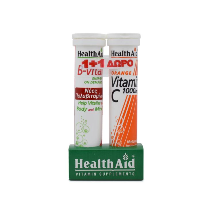 Health Aid B-Vital 20 αναβρ. δισκία & Vitamin C Πορτοκάλι 1000mg 20 αναβρ. δισκία