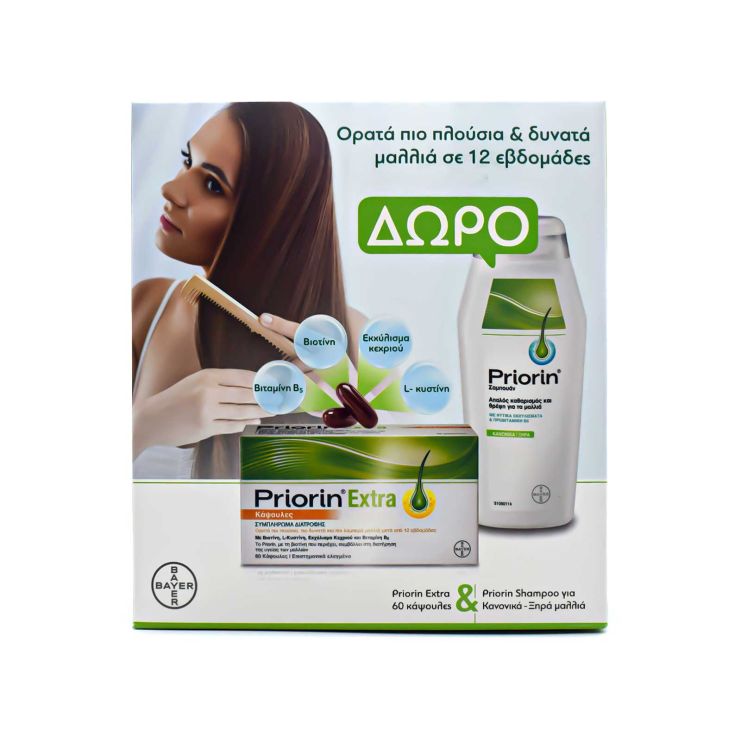Bayer Priorin Extra 60 κάψουλες & Σαμπουάν για Κανονικά Ξηρά μαλλιά 200ml