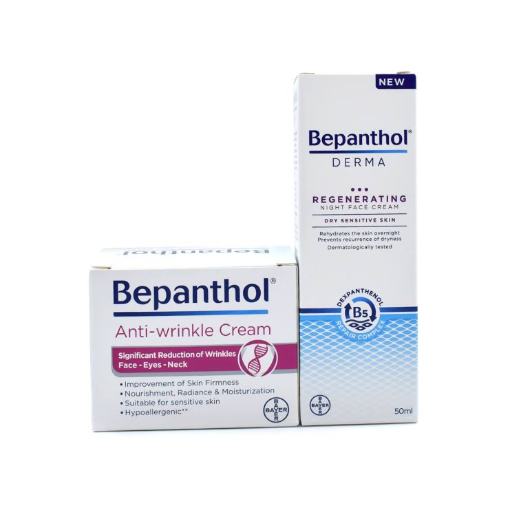 Bayer Bepanthol Αντιρυτιδική Κρέμα Προσώπου & Ματιών & Λαιμού 50ml & Derma Αναπλαστική Κρέμα Νυκτός Προσώπου 50ml