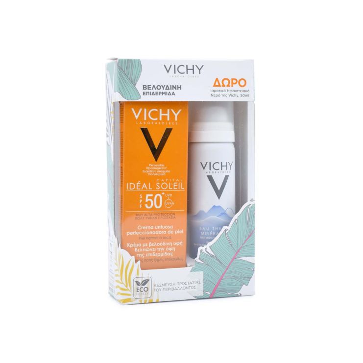 Vichy Ideal Soleil Velvet Αντηλιακή Κρέμα για Βελούδινη Επιδερμίδα SPF50+ 50ml & Eau Thermal Mineral Water 50ml
