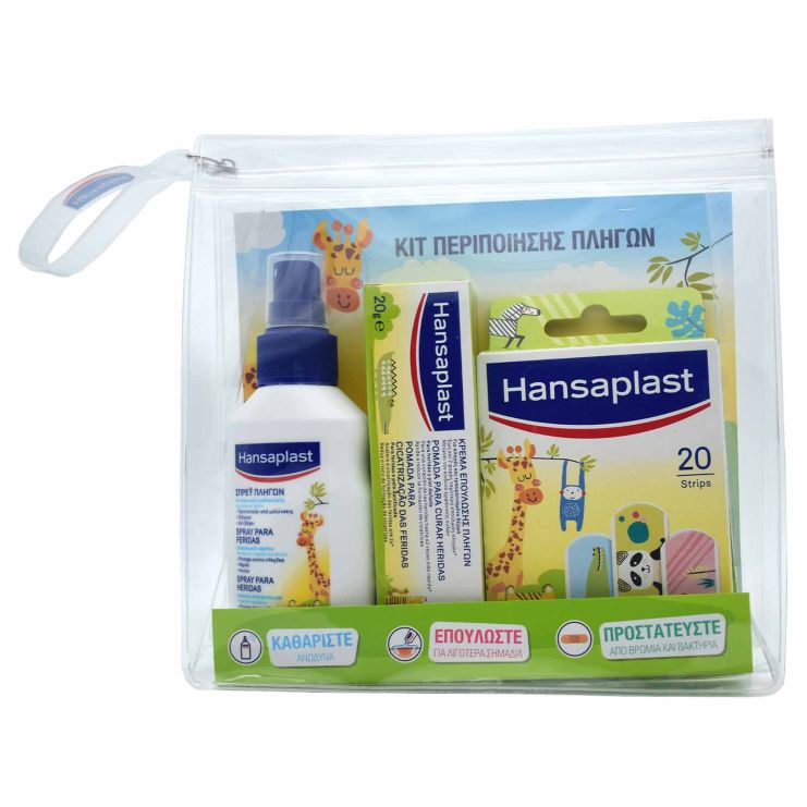 Hansaplast Junior Κιτ Περιποίησης Πληγών με Spray Καθαρισμού Πληγών 100ml & Κρέμα για Επούλωση 20gr & Kids Animal Επιθέματα 20 τμχ
