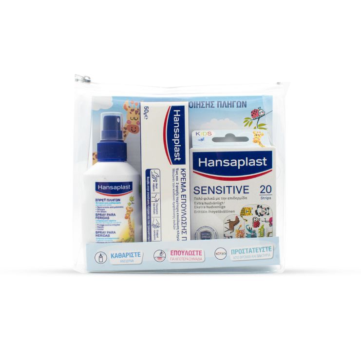 Hansaplast Junior Wound Care Kit Cleansing Spray 100ml & Healing Cream 20gr & Kids Animal Plasters 20 strips