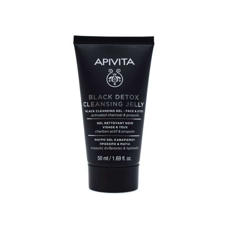 Apivita Black Detox Μαύρο Gel Καθαρισμού Για Πρόσωπο & Μάτια Με Ενεργό Άνθρακα & Πρόπολη Mini 50ml