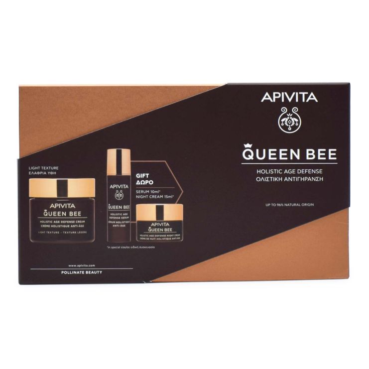 Apivita Queen Bee Holistic Age Defence Cream Light Texture 50ml & Night Cream 15ml & Serum 10ml