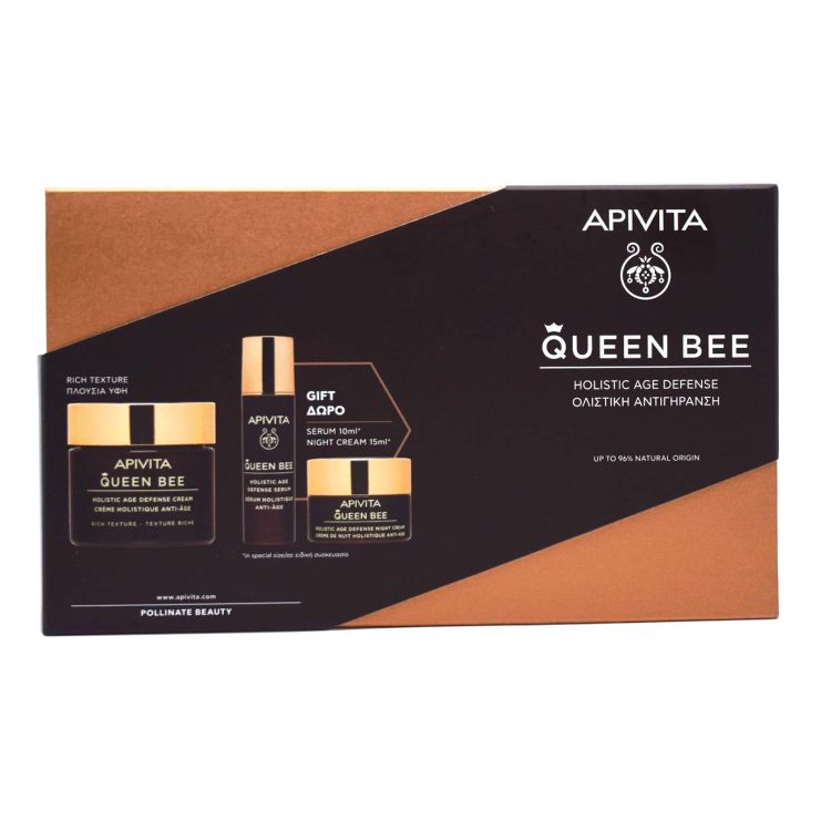 Apivita Queen Bee Holistic Age Defence Rich Texture 50ml & Night Cream 15ml & Serum 10ml 