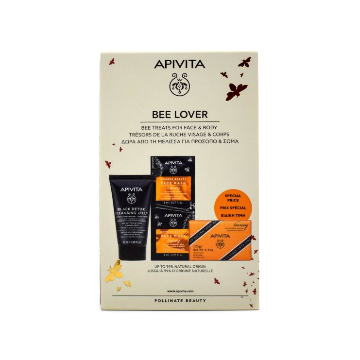 Apivita Bee Lover : (Black Detox Cl. Gel 50ml, Ex. Face Mask Honey 2 x 8ml + Natural Soap Honey 125g