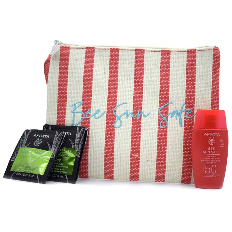 Apivita Bee Sun Safe Face Fluid SPF50+ Dry Tough 50ml & Face Mask Aloe 2x8ml & Hair Mask 20ml & Cosmetics Bag