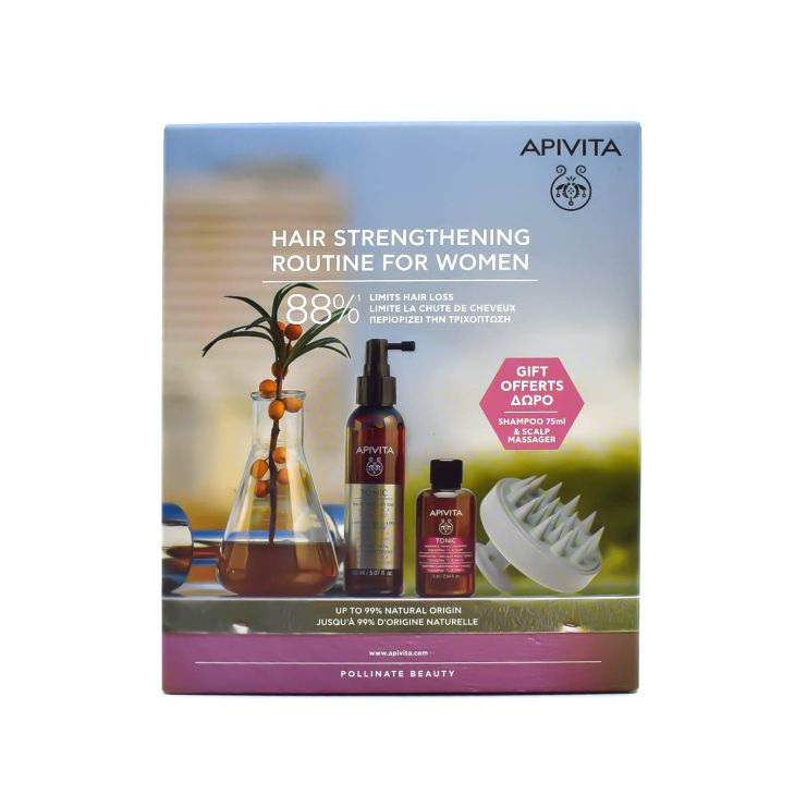 Apivita Πρόγραμμα Ενδυνάμωσης Μαλλιών Για Γυναίκες με Λοσιόν κατά της Τριχόπτωσης 150ml & Mini Τονωτικό Σαμπουάν για Γυναίκες 75ml & Βούρτσα για Μασάζ στο Τριχωτό