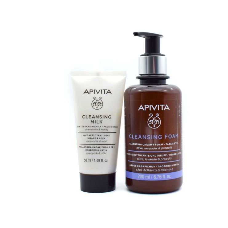 Apivita Cleansing Foam Face & Eyes 200ml & Cleansing Milk 3 in 1 Face & Eyes 50ml & 2 δίσκοι ντεμακιγιάζ