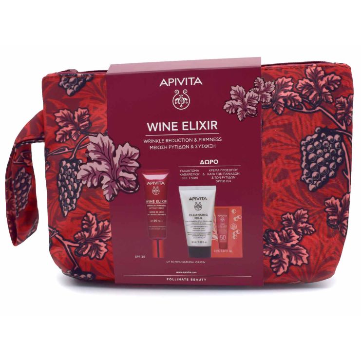 Apivita Wine Elixir Αντιρυτιδική Κρέμα Ημέρας SPF30 40ml & Γαλάκτωμα καθαρισμού 3 σε 1 για Πρόσωπο & Μάτια 50ml & Bee Sun Safe SPF50 2ml & Νεσεσέρ 
