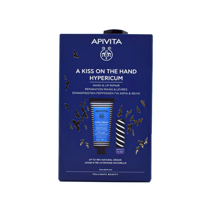 Apivita A Kiss On The Hand Hypericum Hand Cream 50ml & Lip Care SPF20 Cocoa Butter 4.4g