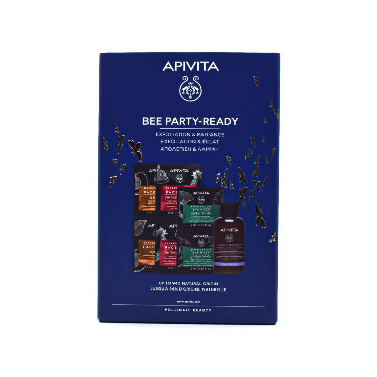 Apivita Bee Party Ready Cleansing Foam 75ml & Face scrub 2x8ml & Face Mask 2x8ml & Eyes Mask 2x2ml