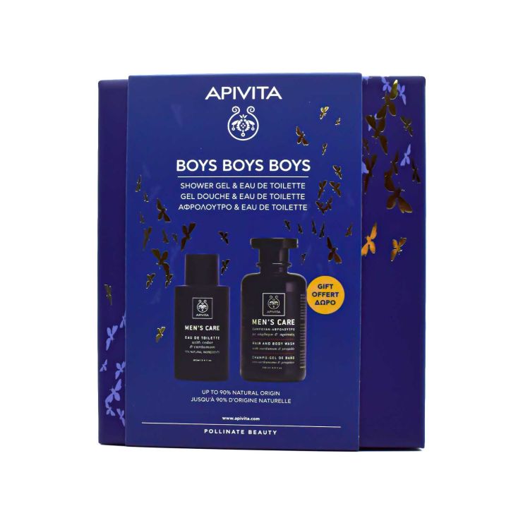 Apivita Boys Boys Boys Mens Care with Cedar & Cardamom Eau de Toilette 100ml & Hair & Body Wash 250ml 