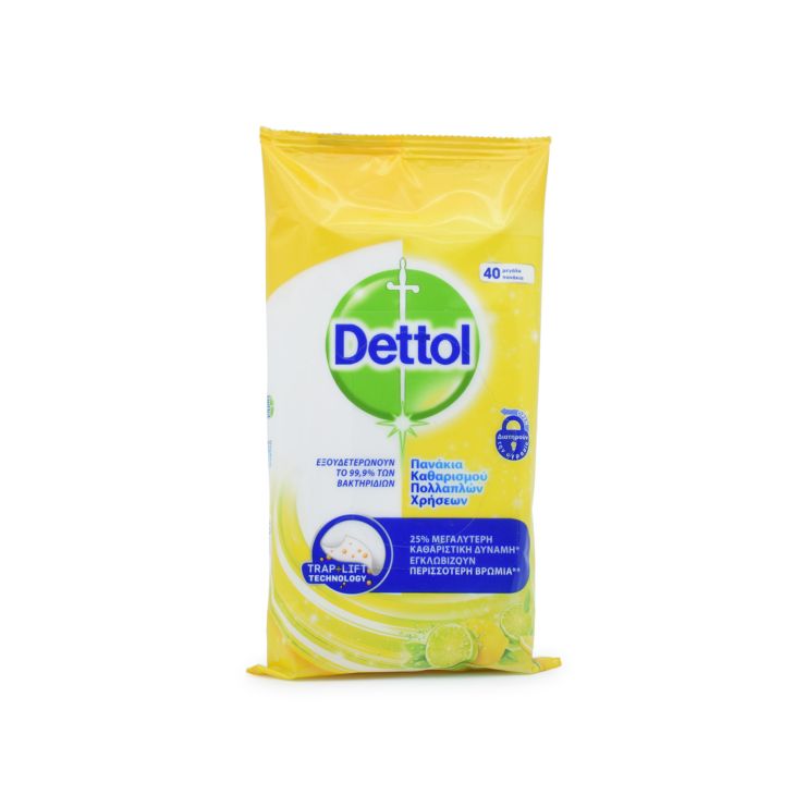 Dettol Surface Clean Wipes Citrus Απολυμαντικό Επιφανειών 40 μαντηλάκια