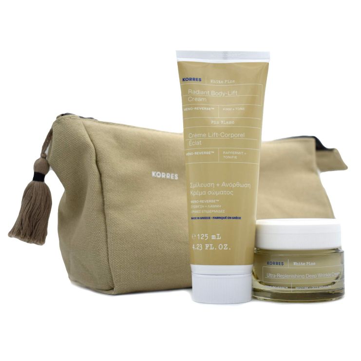 Korres Cosmetics Bag Set with Face White Pine Day Cream Dry Skin 40ml & White Pine Radiant Body-Lift Cream 125ml 