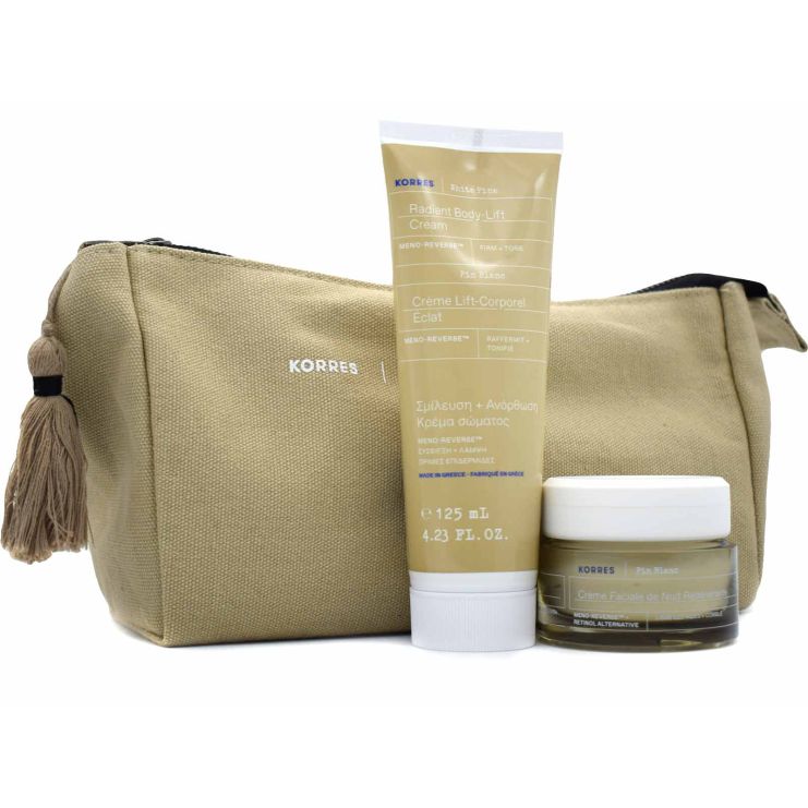 Korres Cosmetics Bag Set with Face White Pine Night Cream 40ml & White Pine Radiant Body-Lift Cream 125ml