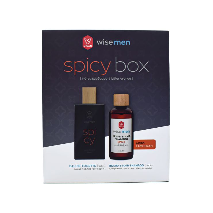 Vican Wise Men Spicy box Eau de Toilette 100ml and Beard & Hair Shampoo 200ml 