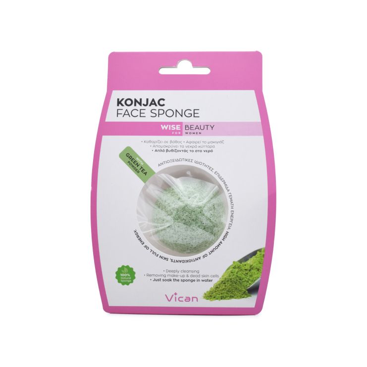 Vican Wise Beauty Konjac Σφουγγάρι Καθαρισμού Green Tea Powder 1 τμχ